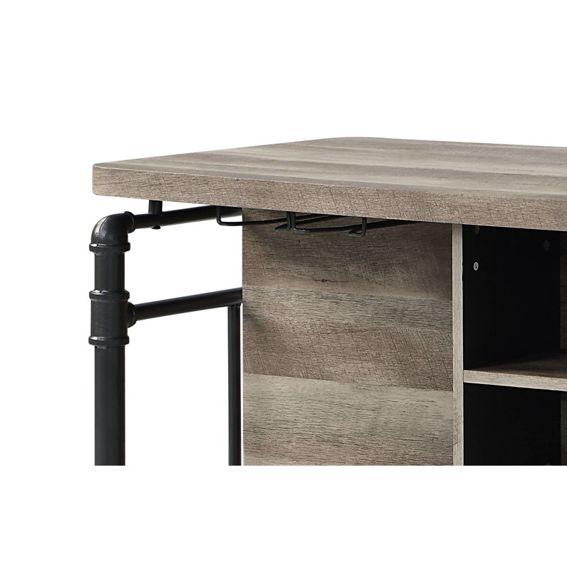 Table de hauteur comptoir en chêne antique et gris sablé