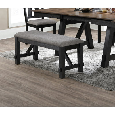 Transitional Wooden Bench With 76Mm Thick Cushion Seat In Wheat Charcoal Color For Dining And Bedroom Solid Wood Upholstered Finish Area