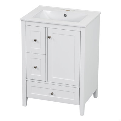 Meuble-lavabo de 24 po avec rangement, tablette réglable, panneau de fibres à densité moyenne et bois d'hévéa, cloisons amovibles