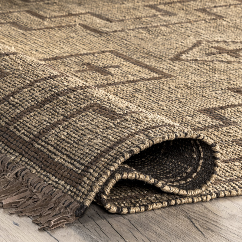 Tapis brun tissé à la main et à plat, Rectangulaire 8 pi x 10 pi