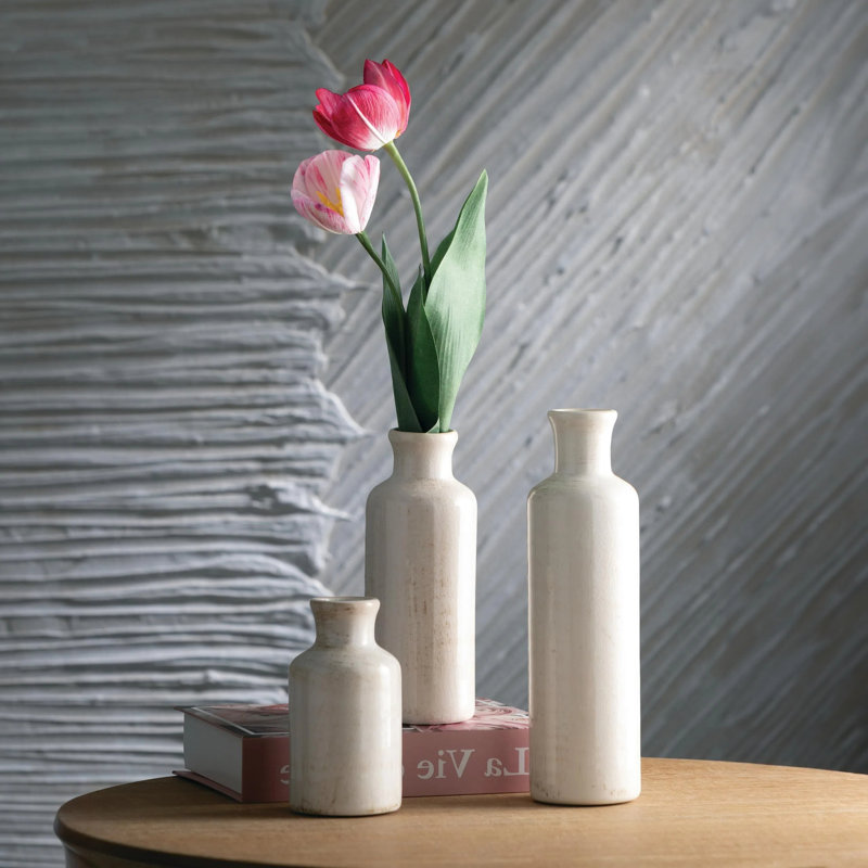 Ceramic vase set (3 pieces), Distressed White