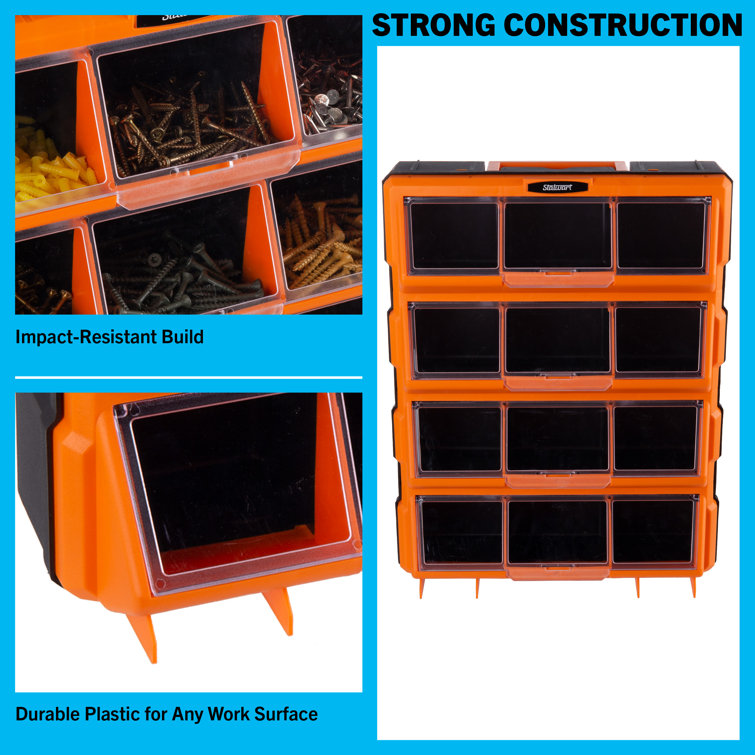 Wall-Mounted Garage Storage Bins - 30 Compartments for Garage Organization,  Craft Supply Storage, Tool Box Organizer Unit by Stalwart (Red/Blue)