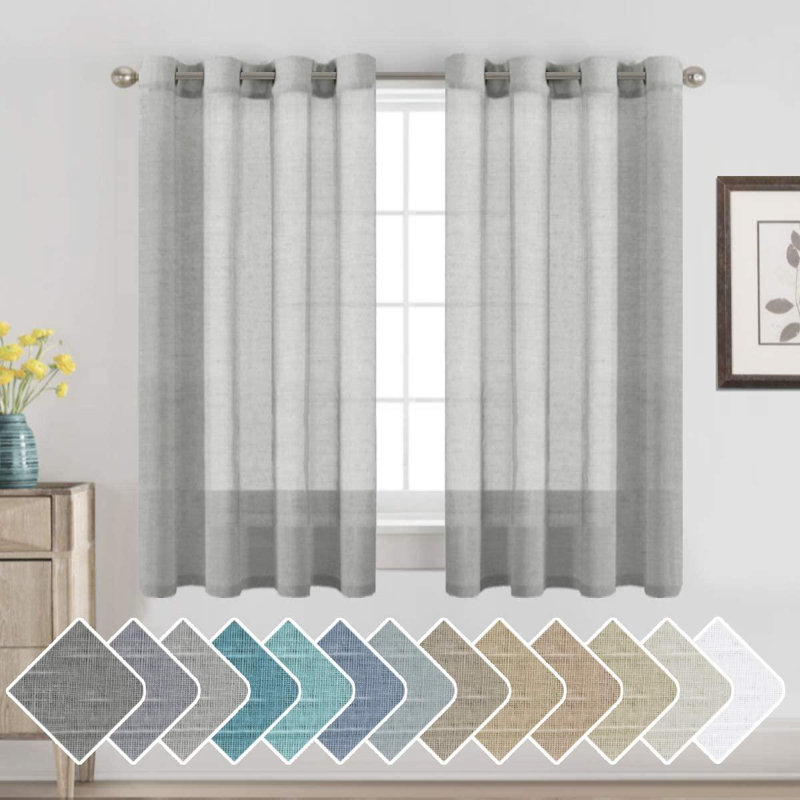 Paire de rideaux semi-transparents avec œillets Hywell, L 52 po x L 63 po, Gris clair