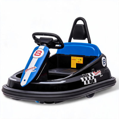 Tour de lit électrique 6V pour enfants - Jouet pivotant à 360 ° avec deux moteurs de 15 W, lumières DEL, musique, klaxon, ceinture de sécurité, 2 vitesses, intérieur / extérieur, cadeau pour les garçons et les filles de 2 à 6 ans - Noir