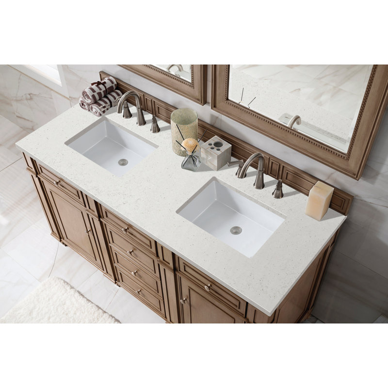 Bristol 60'' W Double Vanity, Whitewashed Walnut, Lime Delight, 8" Widespread