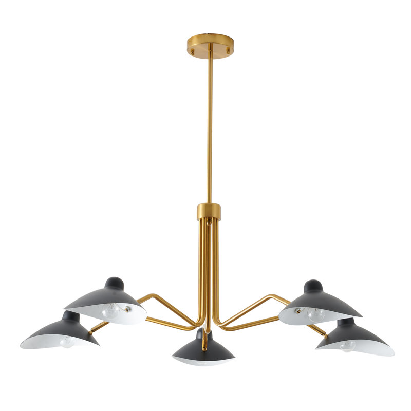 Lustre doré 5 lumières avec abat-jour en fer noir mat Jerrianne
