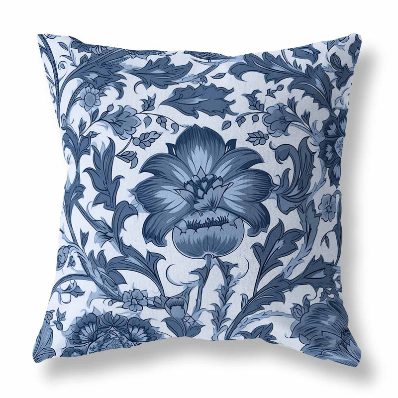 Coussin Mughal Era Garden Treasures Broadcloth, H 18 po x l 18 po, Bleu / gris foncé