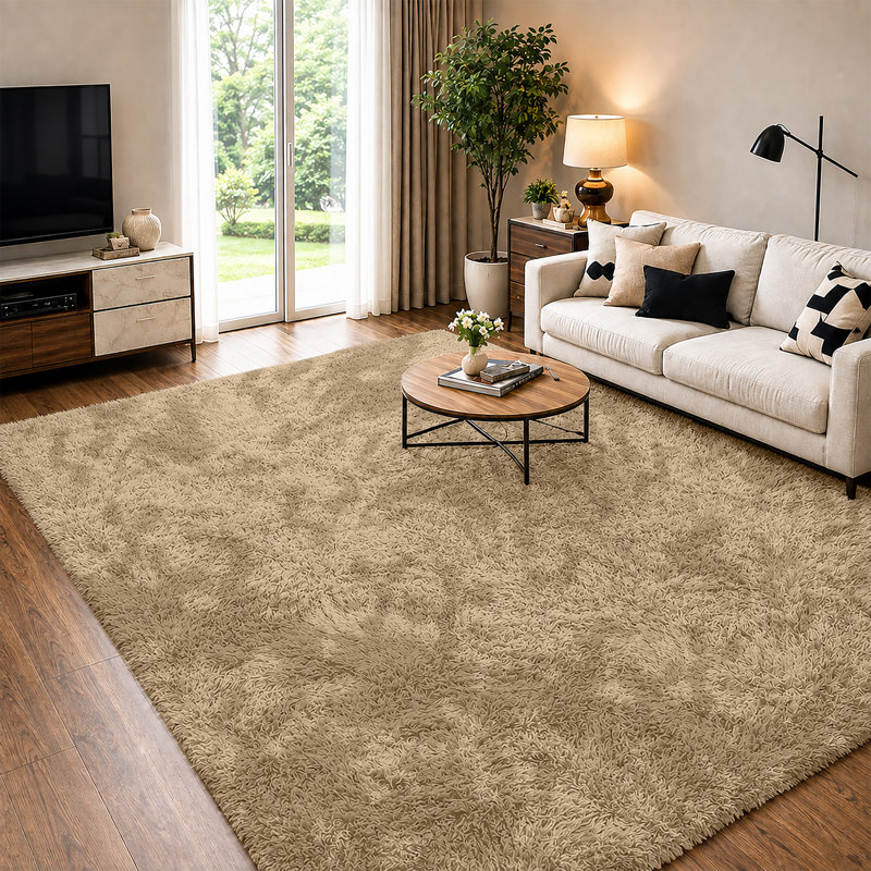 Soft Fluffy Living Room Large Area Rug, Rectangle 50 x 80 cm, Tye Dye Cream