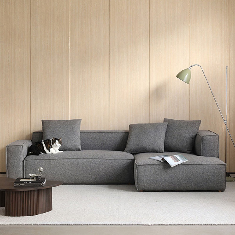 Canapé modulaire 2 pièces rembourré, Coton / lin gris, Orienté à droite