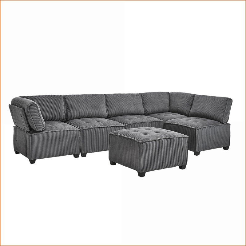 Sectional Sofas Modular U-Shaped 6-Seat with Reversible Chaise for Living Room | Dark Gray | Corduroy, Dark Gray Corduroy