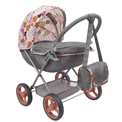 509 Crew: Melange Flora - Landau de poupée de luxe - Sac à bandoulière assorti, accessoire de jouet pour poupées de 18 po ou moins, conception pliable, berceau amovible, enfant de 3 ans et plus