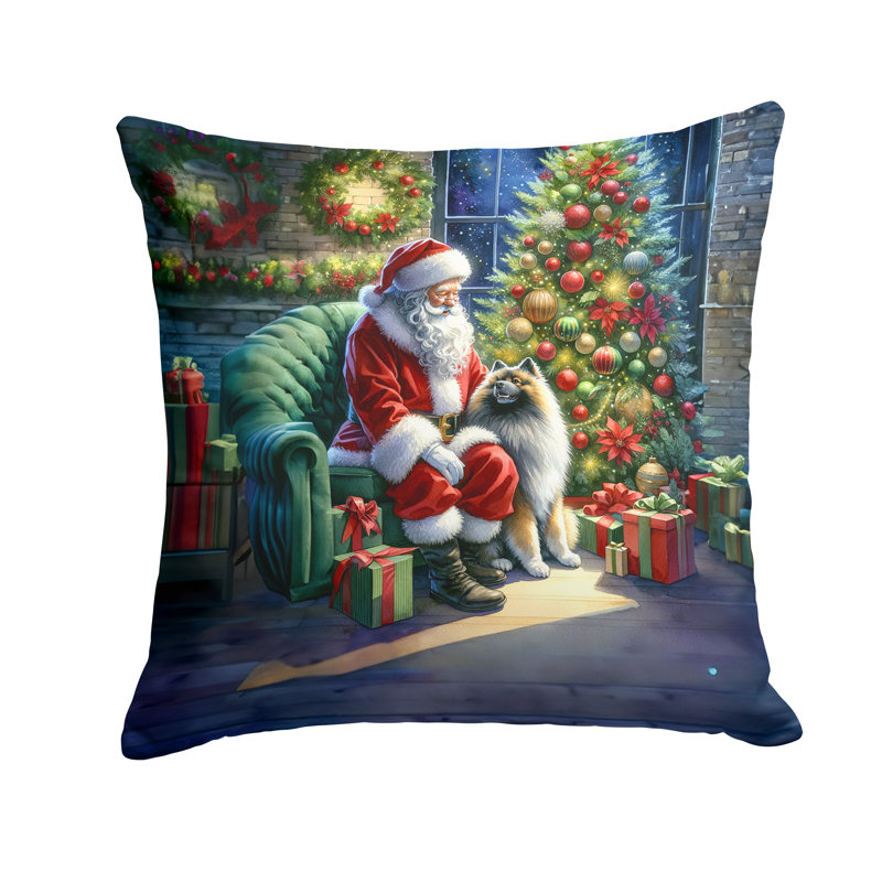 Coussin Keeshond and Santa Claus, H 14 po x l 14 po