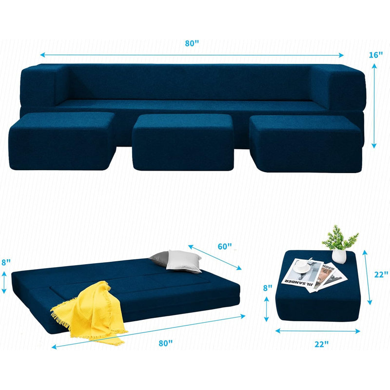 Grand canapé-lit futon convertible grand, Bleu