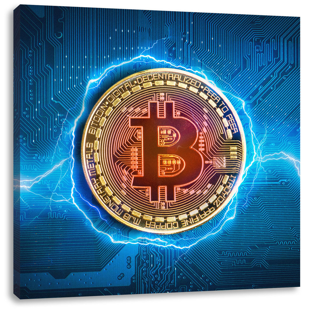 Leinwandbild Bitcoin BTC auf Motherboard