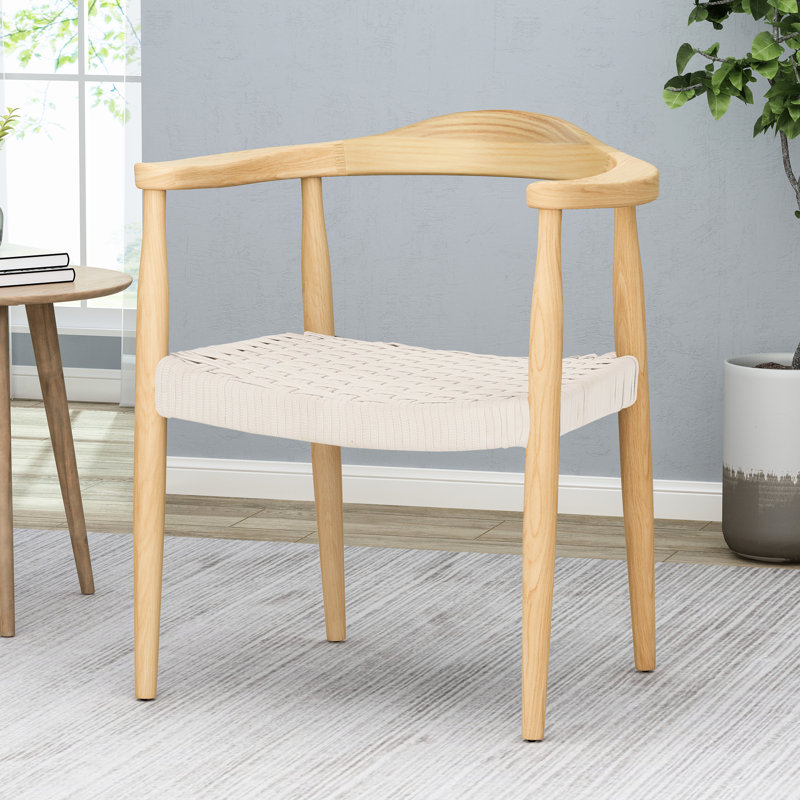 Chaise avec accoudoirs de style Mid-Century moderne, bois de frêne et corde tissée, l 25,06 po x P 20,85 po, H 29,1 po, blanc, aucun assemblage requis