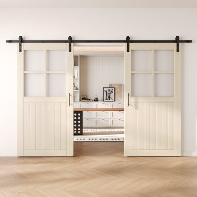 Portes de grange non assemblées et finies en verre givré 32 po x 80 po Homquer Tinsmith Grey
