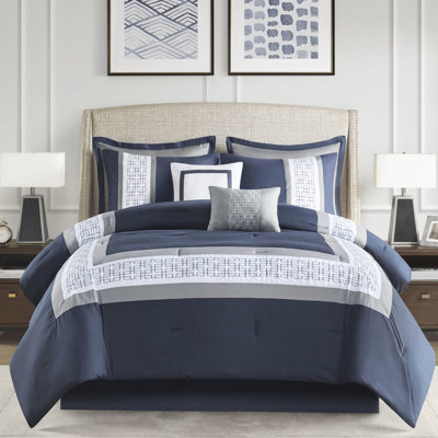 Édredon brodé très grand 8 pièces - bleu marine, oreillers décoratifs de chambre à coucher,