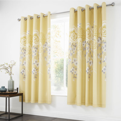 Oriental Blossom Easy Care Eyelet Room Darkening Curtains