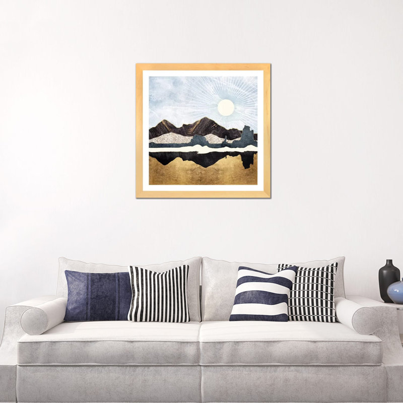 Désert doré - impression d'art graphique, Blanc, H 24 po x l 24 po x p 1 po, Toile avec cadre en bois beige