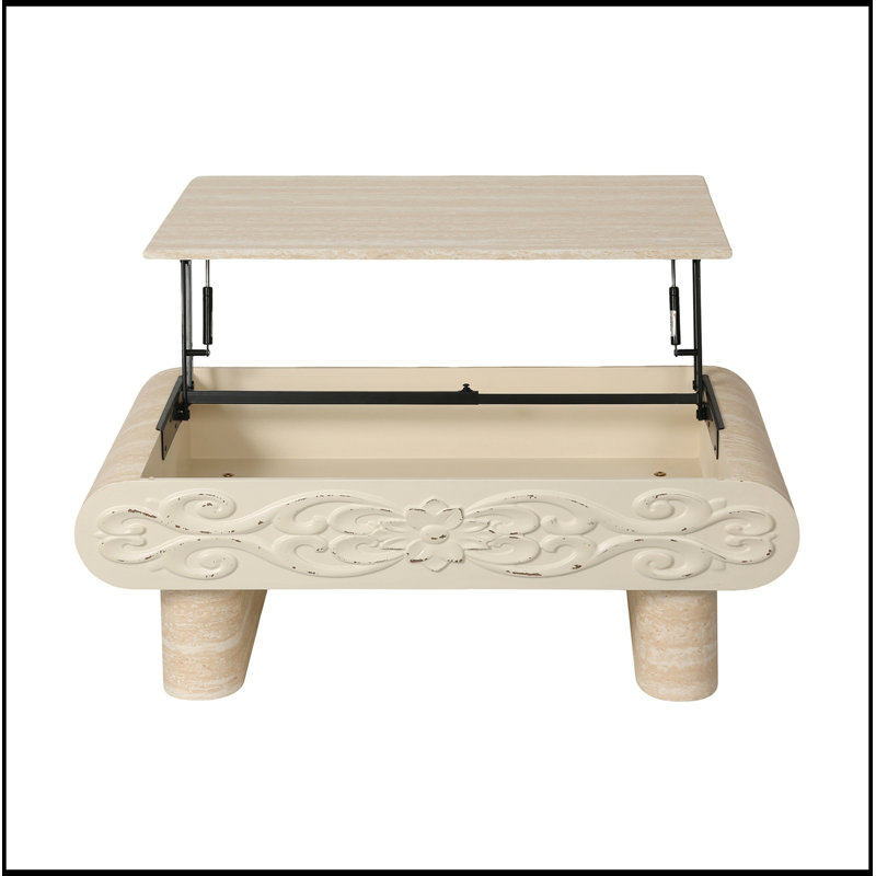 Plateau relevable avec rangement caché Frederica, Beige / jaune