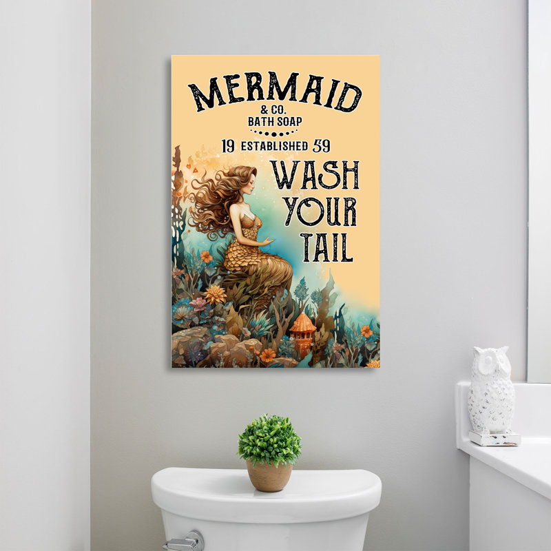 «Mermaid - Mermaid Wash Your Tail», reproduction d'art graphique sur toile tendue, H 14 po x l 11 po x P 2 po