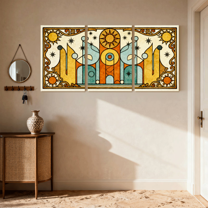 Fantaisie et science-fiction art déco soleil et étoiles, ensemble de 3 impressions murales sur toile, H 18 po x l 36 po