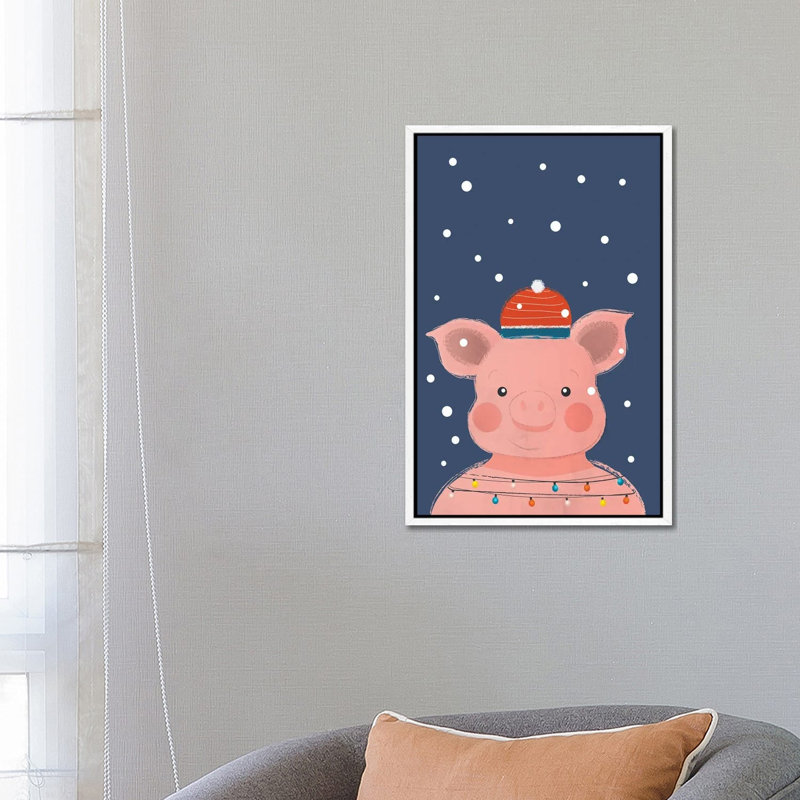 Christmas Pig 1 Piece Floater Frame Wall Art on Canvas, 66.04 cm H x 45.72 cm W, White
