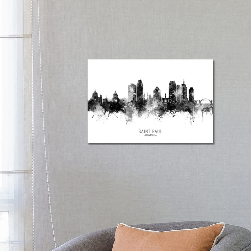 Saint Paul Minnesota Skyline Name Bw by Michael Tompsett - Wrapped Canvas Gallery-Wrapped Canvas Giclée