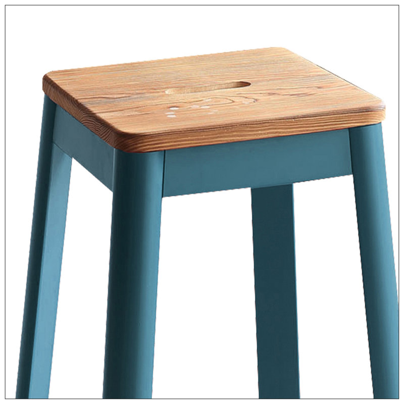 Armless Bar Stool With Crossbar Support, Brown/Blue