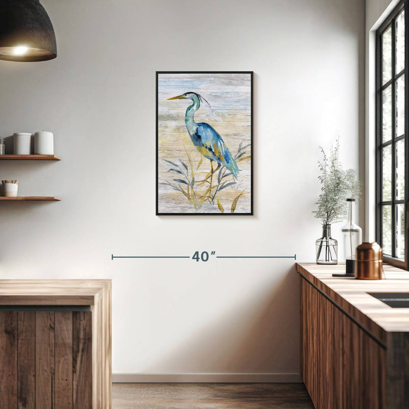 Héron bleu II, Cadre flottant noir, 21 po x 31 po