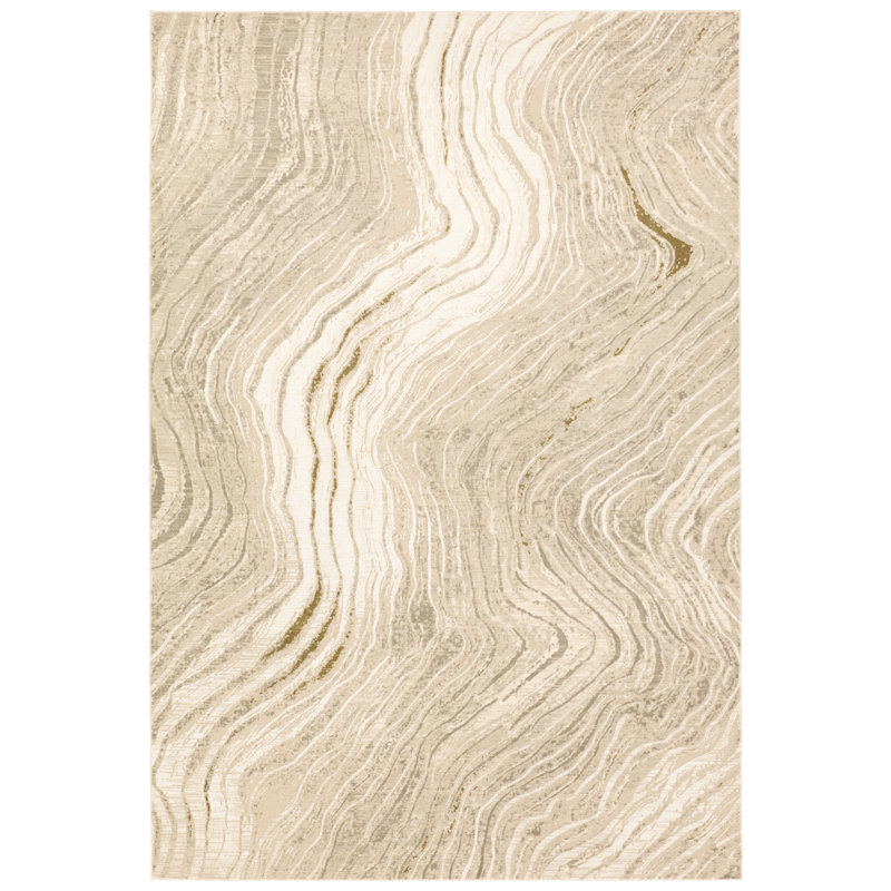 Wrought Studio™ Matei Powerloomed Abstract Tan/Taupe Area Rug, Rectangle 9'6" x 13'6"