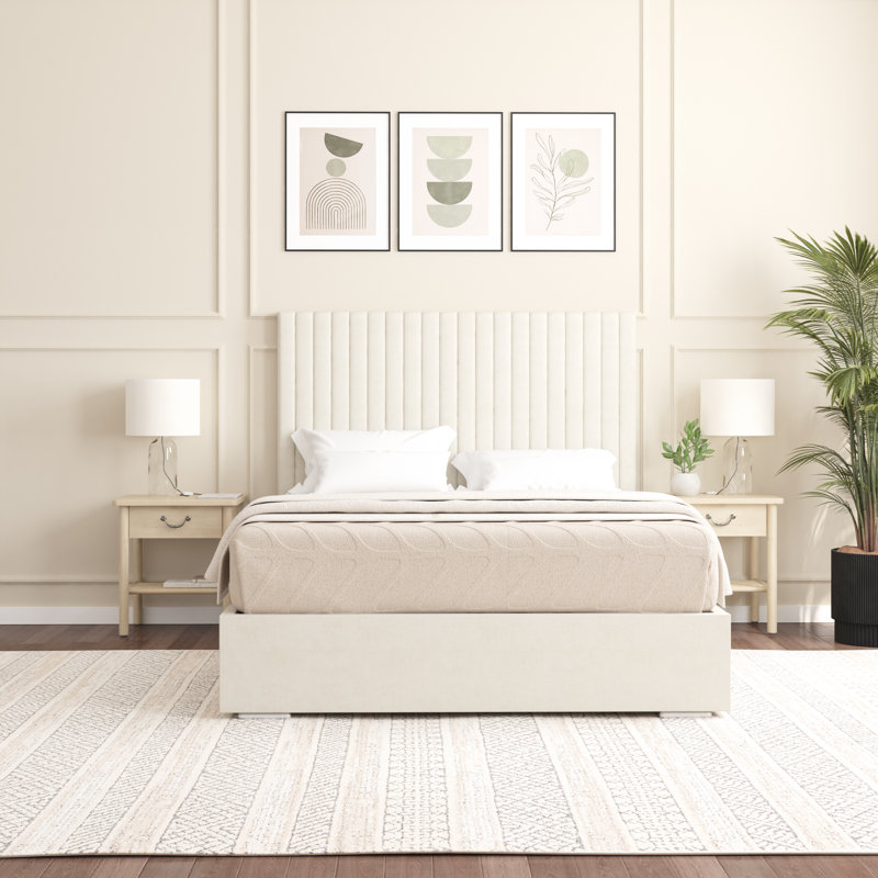 Aidean Upholstered Bed Frame, Cream, Single (3')