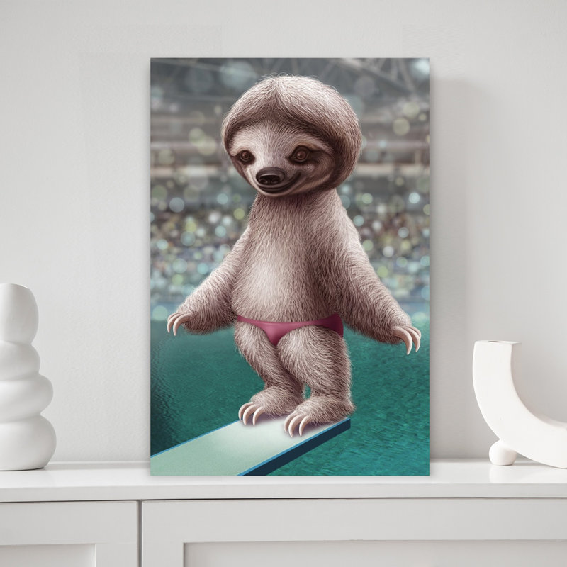 Sloth Ready To Dive Contemporary Forest Wall Art Print 1 Piece Wrapped Canvas Wall Art, 45.72cm H x 30.48cm W
