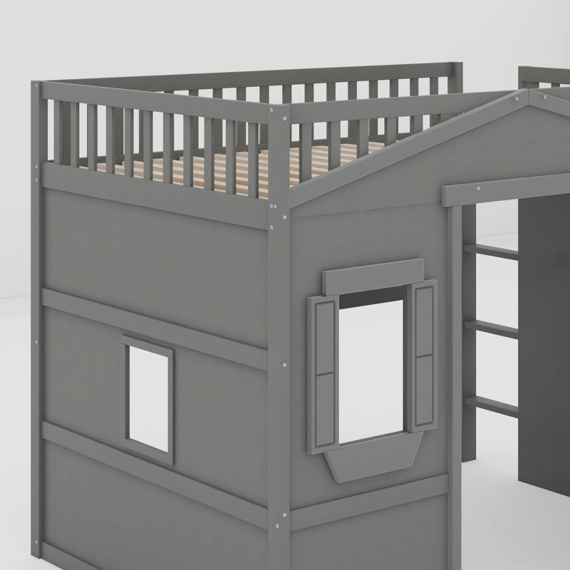 Full House Loft Bed With Ladder, Grey