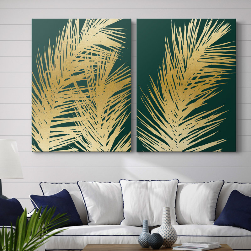 Emerald Palm I - ensemble de 2 reproductions d'art, H 48 po x l 72 po, Toile tendue, Sans cadre