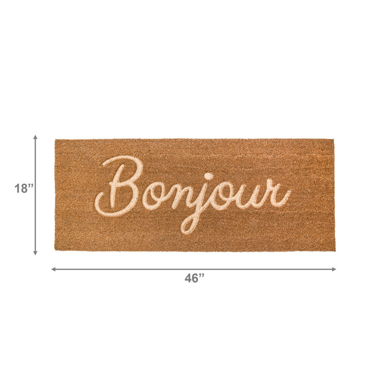 Tapis de porte en fibre de coco embossée Bonjour 18 po x 46 po