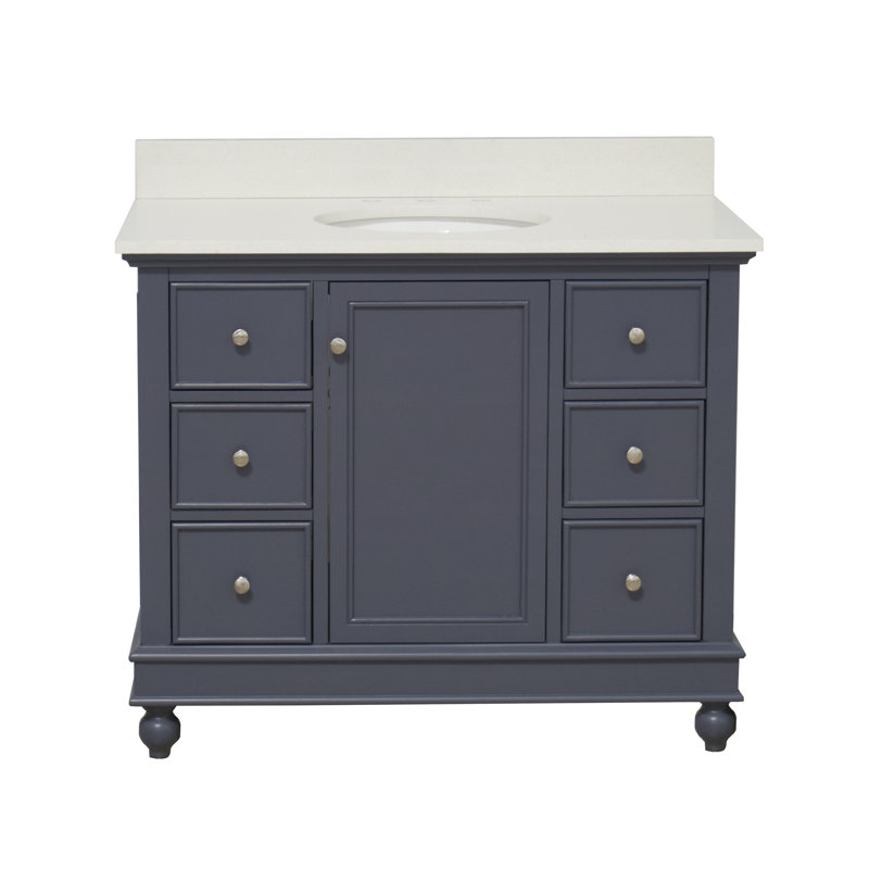 Ferdinand 42'' Single Bathroom Vanity with Top, Marine Gray, Quartz