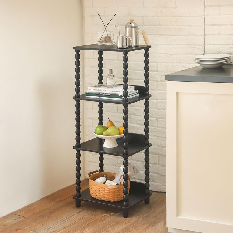 Petite bibliothèque avec tablettes et pieds en bois massif pour la chambre à coucher, le salon, le bureau et les espaces compacts - noir