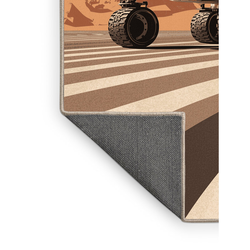 Soft Plush Guerdon Mars Exploration Rover Modern Area Rug in Beige – Beige Binding, 6x9