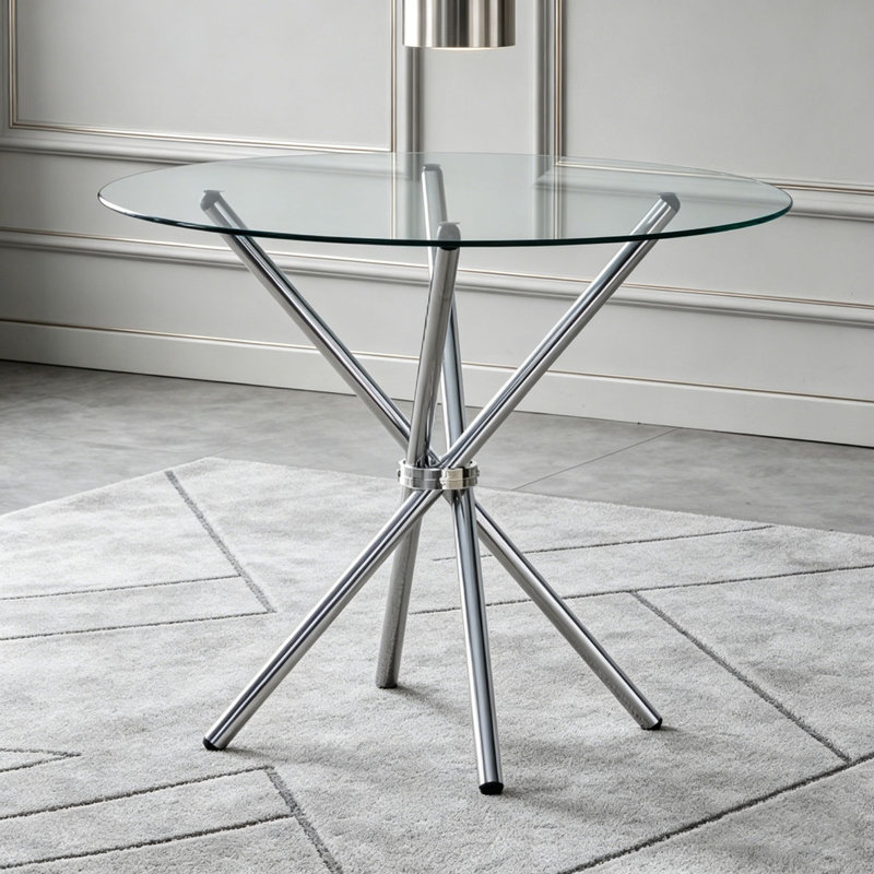 Round clear glass dining table, Silver
