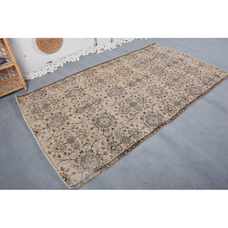 Tapis décoratif, tapis de 4,4 pi x 7,9 pi, tapis turc, tapis froids bruns, tapis frais, tapis rétro