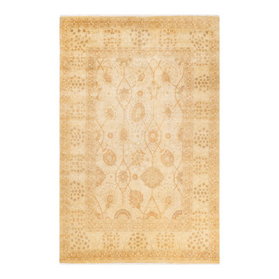 Tapis sable unique noué à la main de conception unique 6 pi 2 po x 9 pi 7 po Keller