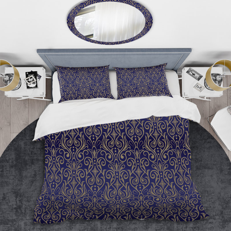 Purple Damask - Patterned Duvet Cover Set, King Duvet Cover + 2 King Shams