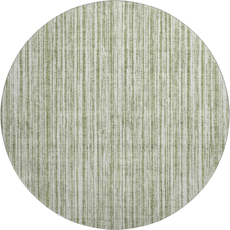 Premium Machine Washable Prisco Green Rug, Round 8'