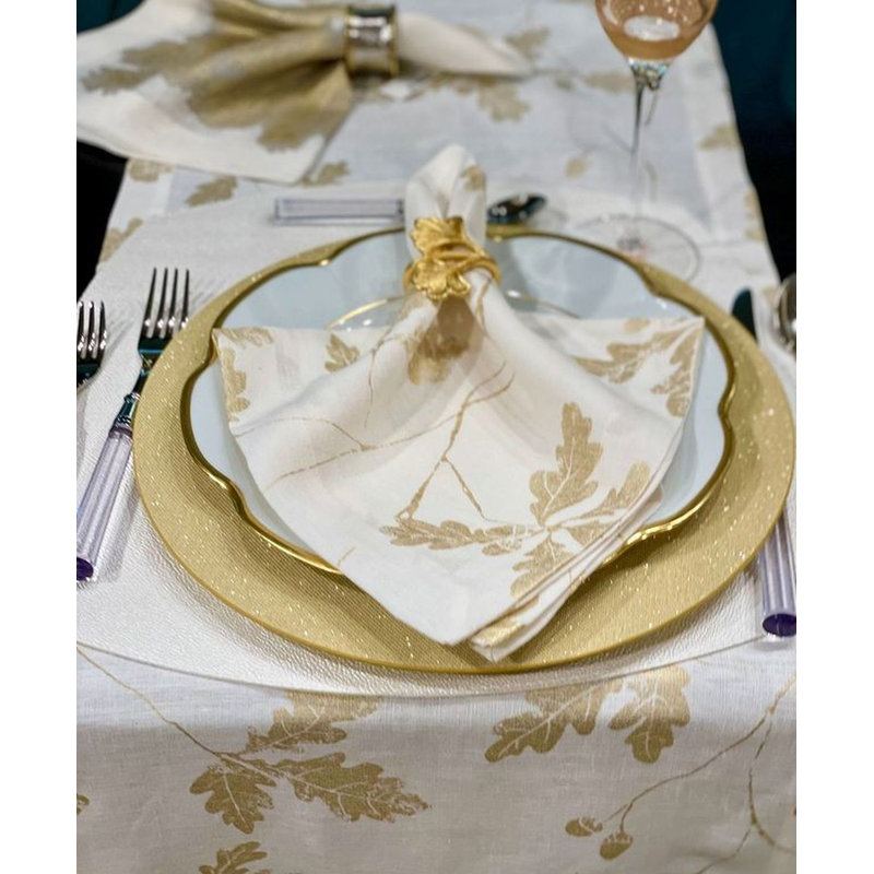 Acorn Floral Table Runnner, Gold