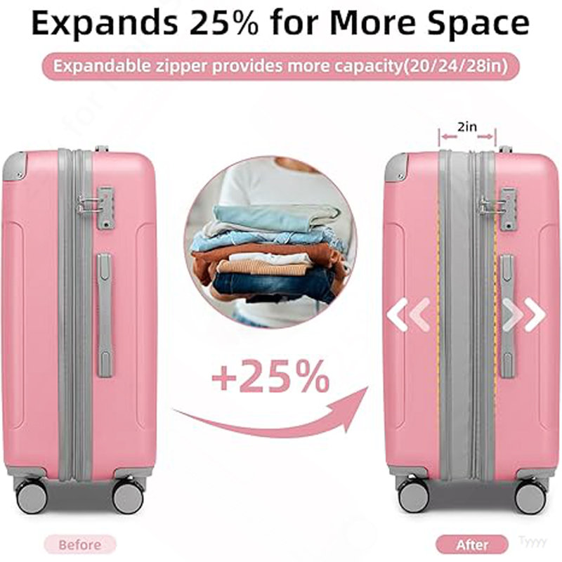 Ensemble de 6 valises avec sacs de voyage, valises rigides extensibles avec roulettes, verrou TSA, rose