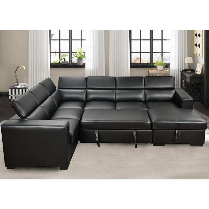 Canapé modulaire rembourré 3 pièces Vandiver, Similicuir noir