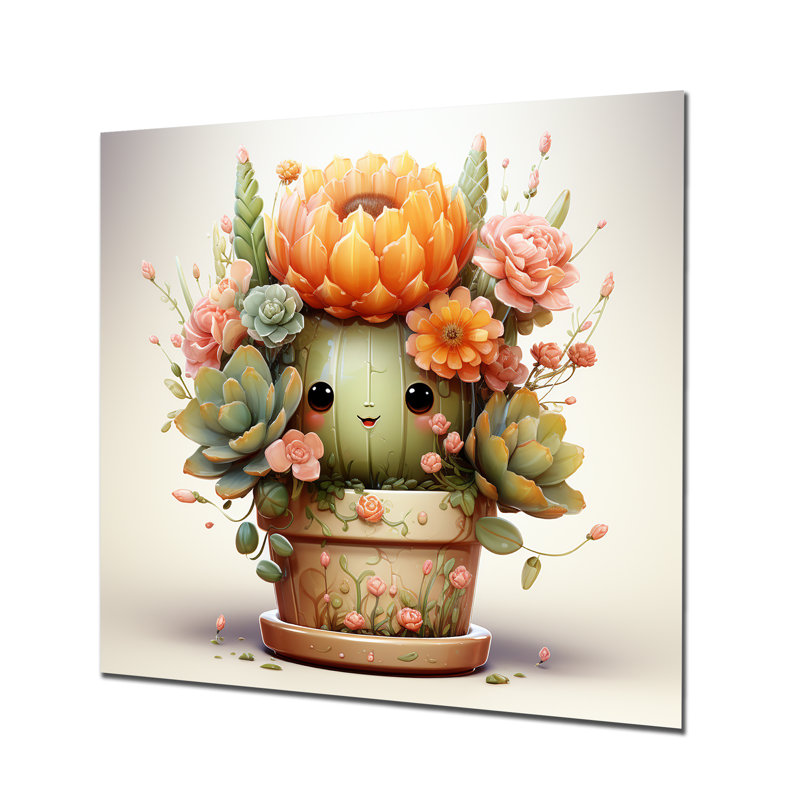 Blossoming Tranquility Nursery Cactus IV - Art mural en métal pour chambre de bébé, H 16 po x l 16 po x P 1 po