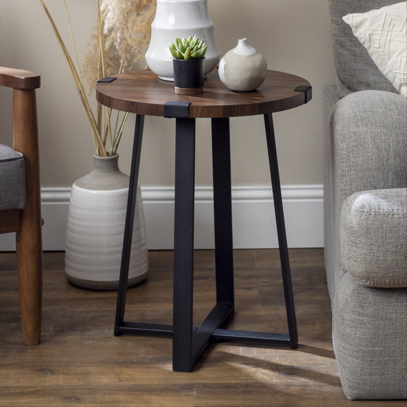 Paramus 22'' Tall Cross Legs End Table, Dark Walnut