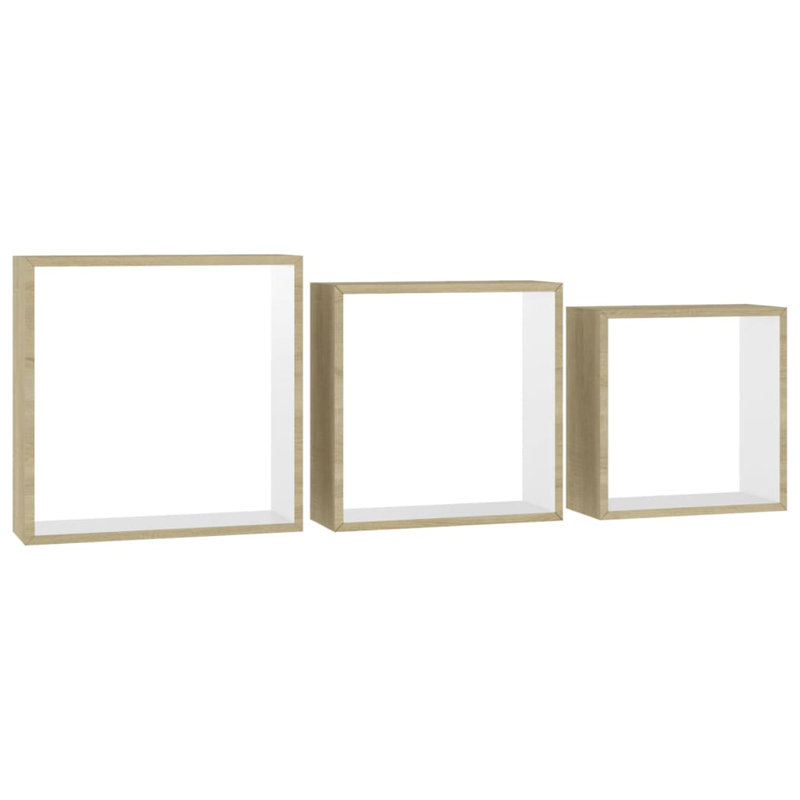 Gracelin 3 Piece Square Floating Shelf, White/Sonoma Oak